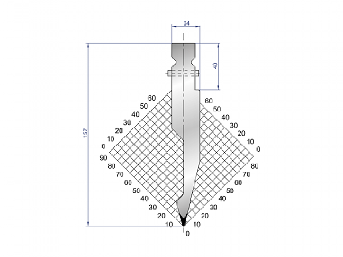 Dao chấn 28º, H=157, R=1 Max T/m=80, 42CrMo4