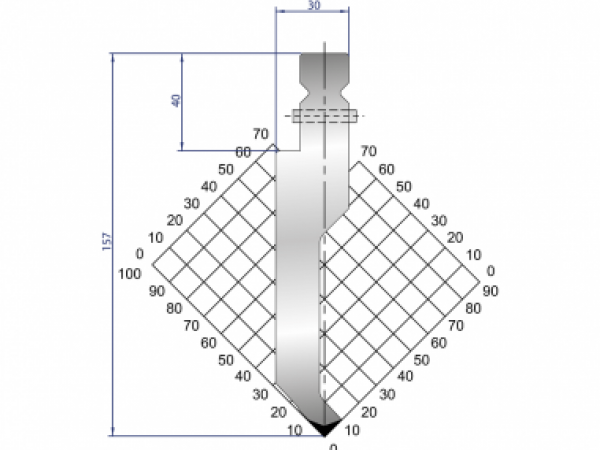 Dao chấn 86º, H=157, R=1 Max T/m=100, 42CrMo4