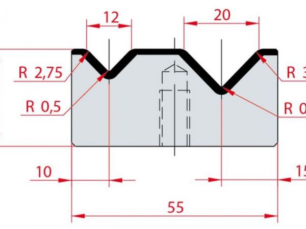 Cối chấn 2V 12/20 a=88º H26 Max. T/m=100