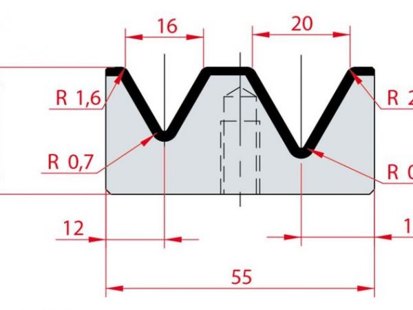 Cối chấn 2V 16/20 a=60º H26 Max. T/m=100