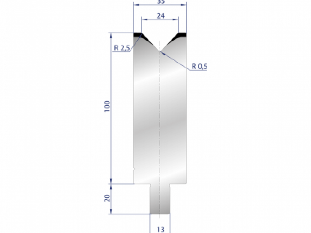 Cối chấn 1V 24 α=86º H100 R2.5 Max. T/m=100, C45