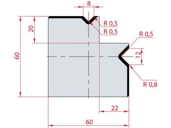 Cối chấn 2V L 8/12 α=90º H60 Max. T/m=80
