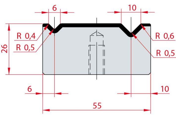 Cối chấn 2V 6/10 a=90º H26 Max. T/m=100