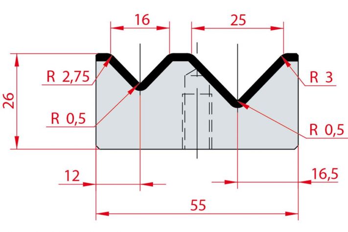 Cối chấn 2V 16/25 a=88º H26 Max. T/m=100