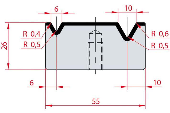 Cối chấn 2V 6/10 a=60º H26 Max. T/m=100