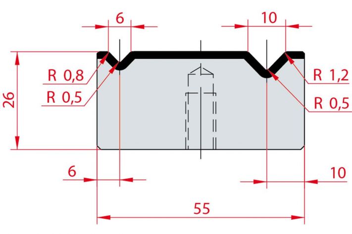 Cối chấn 2V 6/10 a=88º H26 Max. T/m=100