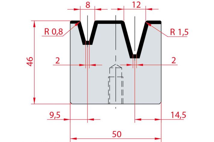 Cối chấn 2V 8/12 a=30º H46 Max. T/m=100