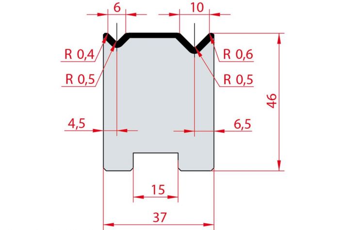 Cối chấn 2V 6/10 a=90º H46 Max. T/m=80