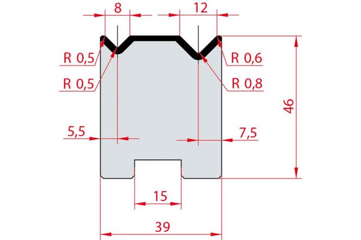 Cối chấn 2V 8/12 a=90º H46 Max. T/m=80