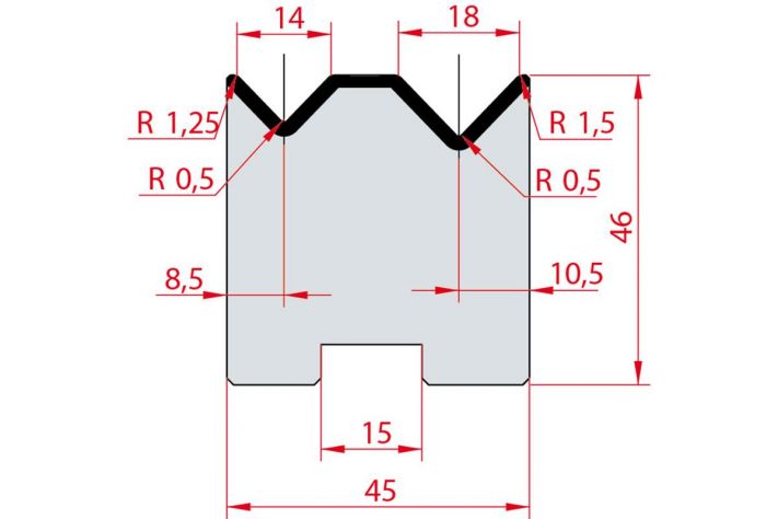 Cối chấn 2V 14/18 a=88º H46 Max. T/m=80