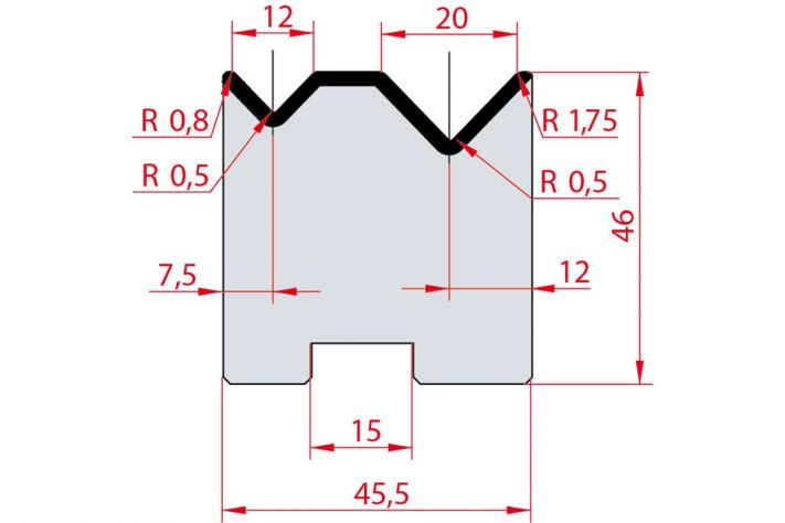 Cối chấn 2V 12/20 a=88º H46 Max. T/m=80