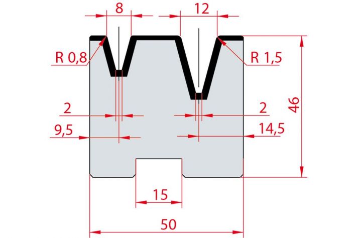 Cối chấn 2V 8/12 a=30º H46 Max. T/m=80