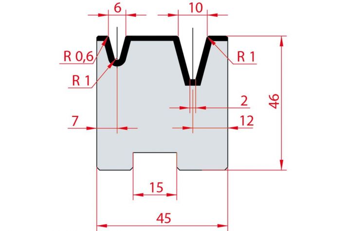 Cối chấn 2V 6/10 a=30º H46 Max. T/m=80