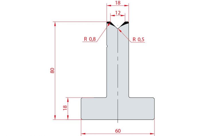 Cối chấn T 1V 12 α=90º H80 Max. T/m=100