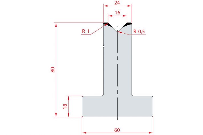 Cối chấn T 1V 16 α=90º H80 Max. T/m=100