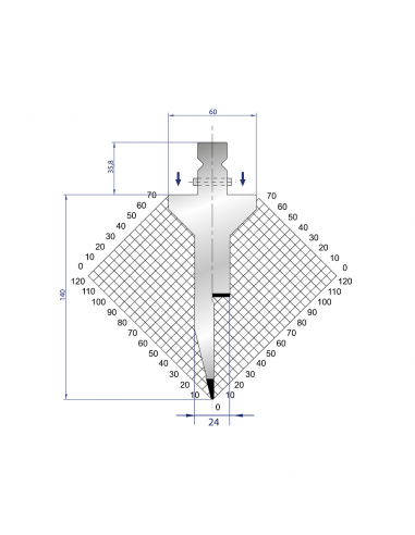 Dao chấn 28º, H=140, R=1 Max T/m=40, 42CrMo4